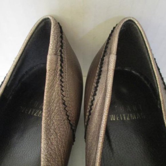 **Stuart Weitzman Metallic Flats Pewter Dark Gold Pointed Toe Tassel - Picture 7 of 11